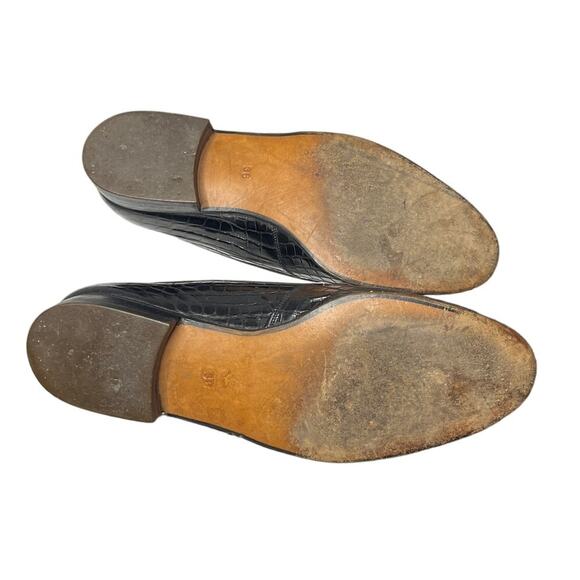 Wathne Black Leather Flats  Gold Fishing Gear Medallion Size 36/6 - Picture 7 of 9